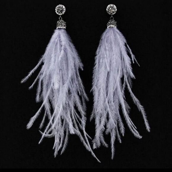 NWOT Feather & Rhinestone Earrings - Picture 2 of 2